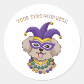 Cute Mardi Gras Puppy Dog Custom Text Ronde Sticker (Voorkant)