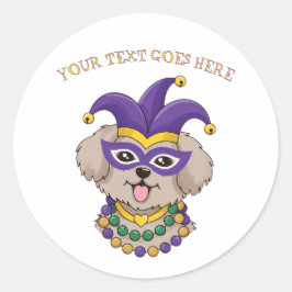 Cute Mardi Gras Puppy Dog Custom Text Ronde Sticker