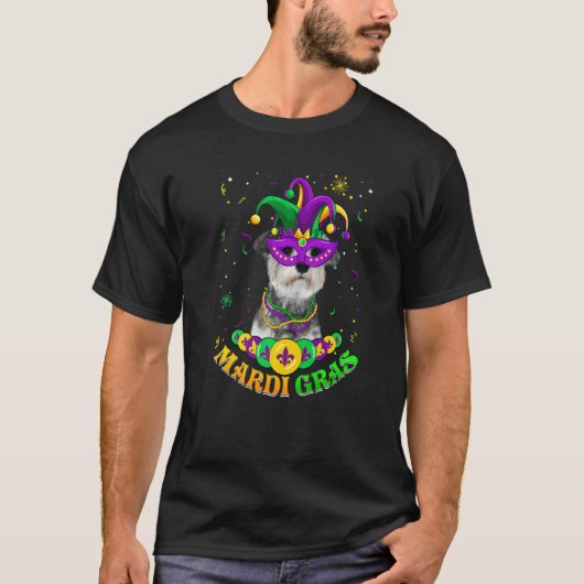 Cute Mardi Gras Schnauzer Dog Dad Dog Mom Mask Bea T-shirt (Voorkant)