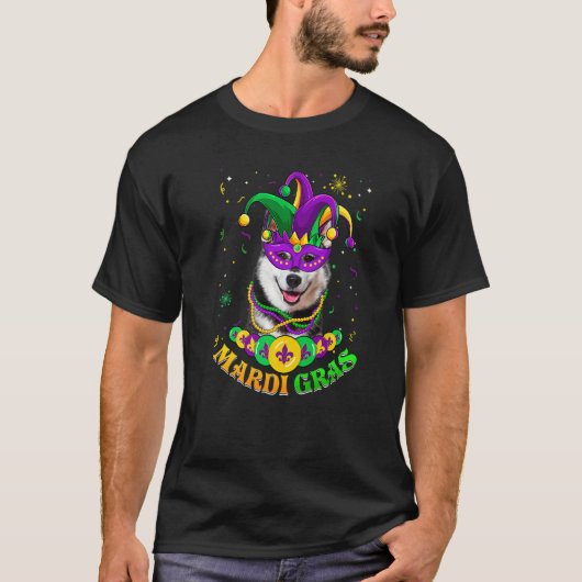Cute Mardi Gras Siberian Husky Dog Dad Dog Ma Mas T-shirt (Voorkant)