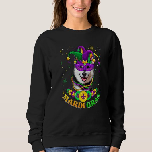 Cute Mardi Gras Siberian Husky Dog Dad Dog Mom Mas Trui (Voorkant)