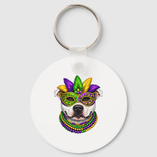 Cute Mardi Gras-thema witte Pit Bull-hond T-shirt. Sleutelhanger