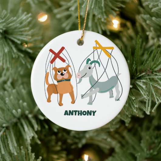 Cute Marionette Puppets Puppeteers Persoonlijk Keramisch Ornament (Boom)