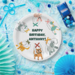 Cute Marionettes Puppet Show Thlemed Kids Birthday Papieren Bordje<br><div class="desc">Creëer gepersonaliseerde partijbenodigdheden die perfect zijn voor poppenkinderen die show worden genoemd. Deze papieren borden bevatten illustraties van schattige marionetpoppen van de cartoon met je eigen boodschap hierboven in vetgedrukt,  donkergroen schrijven.</div>