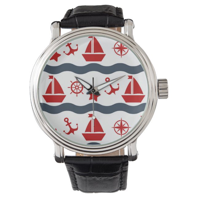 Cute Maritime Pattern Horloge (Voorkant)