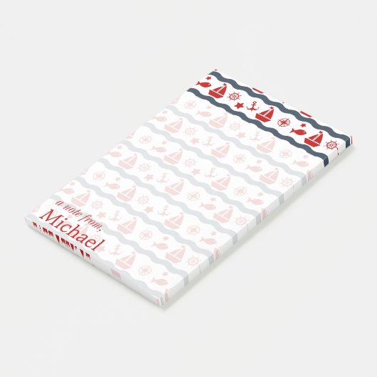 Cute Maritime Pattern | Jouw namen toevoegen Post-it® Notes (Schuin)
