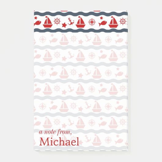 Cute Maritime Pattern | Jouw namen toevoegen Post-it® Notes (Voorkant)