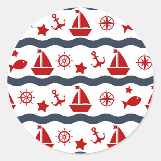 Cute Maritime Pattern Ronde Sticker (Voorkant)