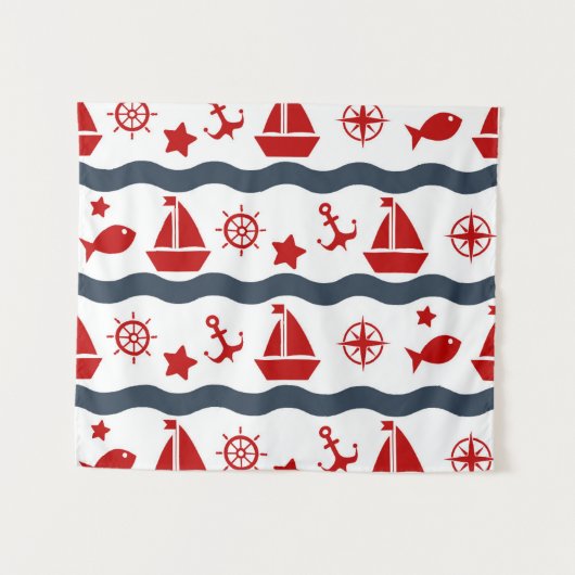 Cute Maritime Pattern Wandkleed (Voorkant (horizontaal))