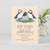 Cute Maritime Puffin Baby shower Invitation Kaart (Staand voorkant)