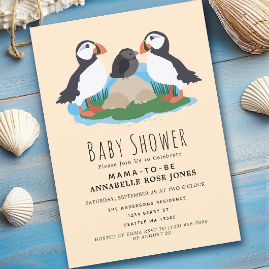 Cute Maritime Puffin Baby shower Invitation Kaart
