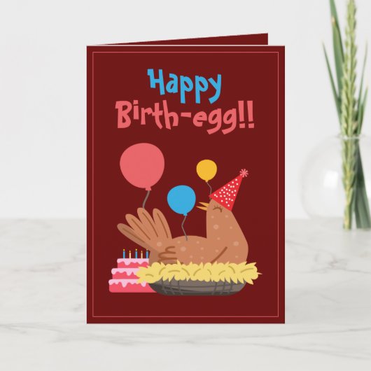 Cute Maroon Funny Chicken and Cake Humor Birthday Kaart (Voorkant)