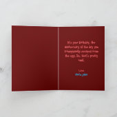 Cute Maroon Funny Chicken and Cake Humor Birthday Kaart (Binnen)