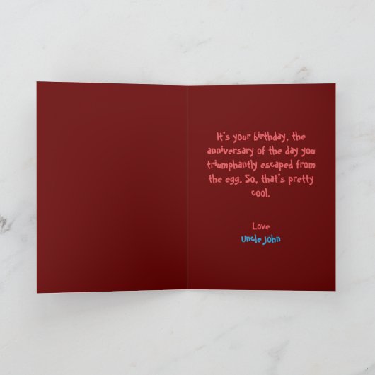 Cute Maroon Funny Chicken and Cake Humor Birthday Kaart (Binnen)