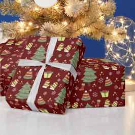 Cute Maroon Kerstmis Cadeaupapier