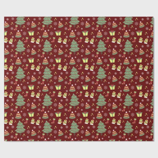Cute Maroon Kerstmis Cadeaupapier (Vlak)