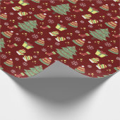 Cute Maroon Kerstmis Cadeaupapier (Hoek)