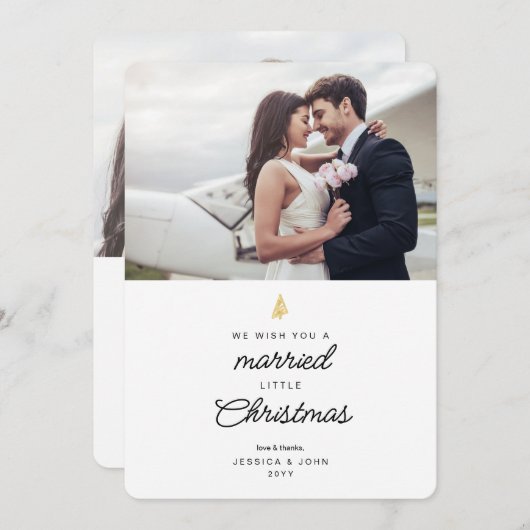 Cute Married Little Kerstman 2 Photo Weduwen Bedankkaart (Voorkant / Achterkant)