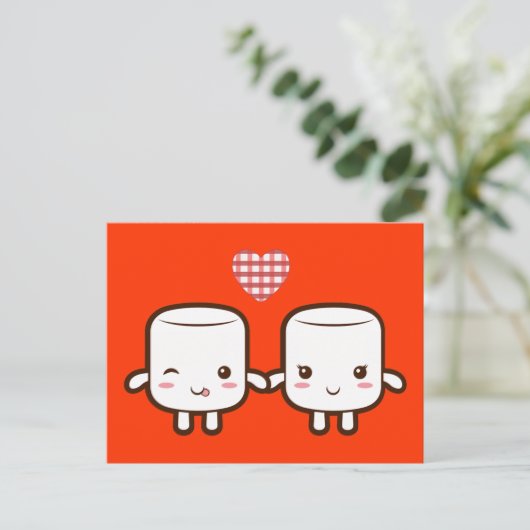 Cute Marshmallow koppel Briefkaart (Staand voorkant)