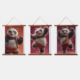 Cute Martial Arts Panda Muur Kunst Set van 3 Kinde Hangend Wandkleed