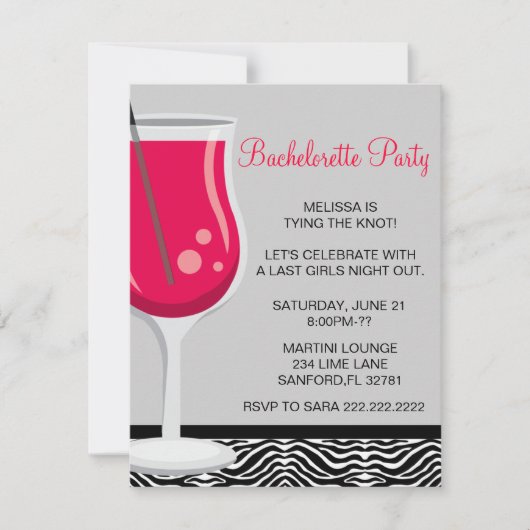 Cute Martini Bachelorette Party Invitation Kaart (Voorkant)