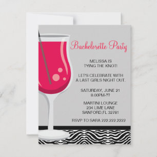 Cute Martini Bachelorette Party Invitation Kaart