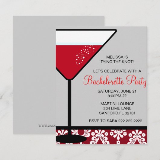 Cute Martini Bachelorette Party Invitation Kaart (Voorkant / Achterkant)