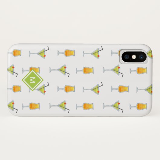 Cute Martinis en Cocktails Pattern met Monogram Case-Mate iPhone Case (Achterkant (horizontaal))