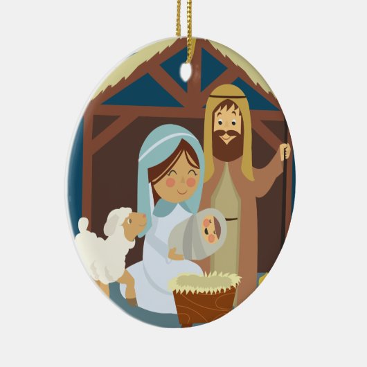 Cute Mary Joseph Jesus in de Manger Keramisch Ornament (Rechts)