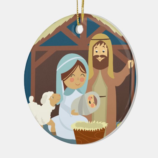 Cute Mary Joseph Jesus in de Manger Keramisch Ornament (Links)