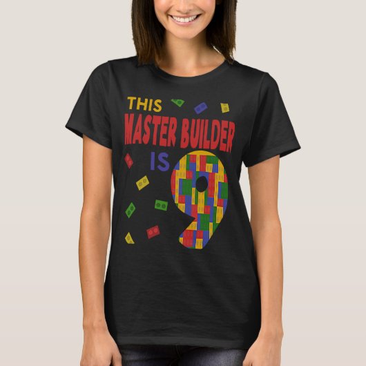 Cute Master Builder 9 jaar oude Block Building Boy T-shirt (Voorkant)