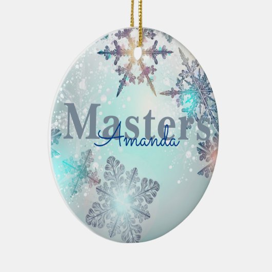 Cute Masters Afstuderen Persoonlijke naam Blauw Keramisch Ornament (Rechts)
