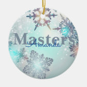 Cute Masters Afstuderen Persoonlijke naam Blauw Keramisch Ornament (Voorkant)