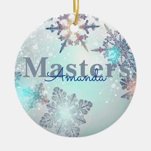 Cute Masters Afstuderen Persoonlijke naam Blauw Keramisch Ornament (Voorkant)