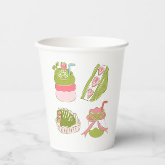 Cute Matcha Aardbei Desserts Dranken Papieren Bekers