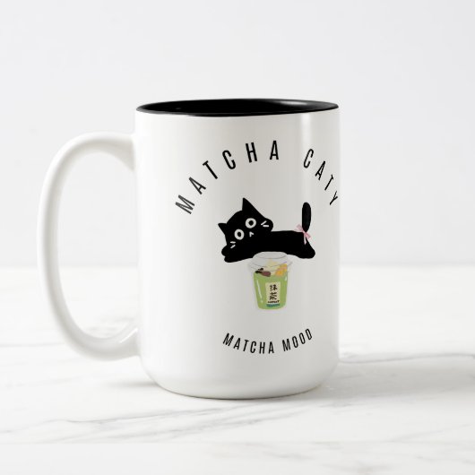 Cute Matcha Kat Zwarte Kat Twee-Tons Mok | Kawaii  (Links)