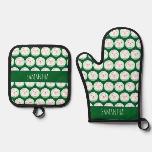 Cute Matcha Latte Ghost Ovenwant & Pannenlap Set (Voorkant)