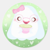 Cute Matcha Latte Ghost Ronde Sticker (Voorkant)
