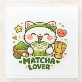 Cute Matcha Lover Cat Glazen Onderzetter