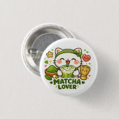 Cute Matcha Lover Cat Ronde Button 3,2 Cm (Voorkant /achterkant)