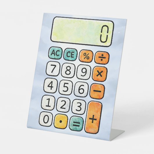 Cute Maths Calculator Desk Art for Kids Reclamebord Met Voetstuk (Voorkant)