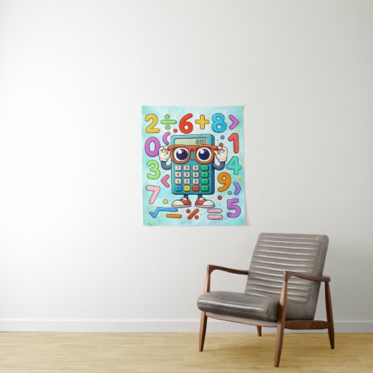 Cute Maths Calculator Numbers Poster for Kids Wandkleed (In situ)