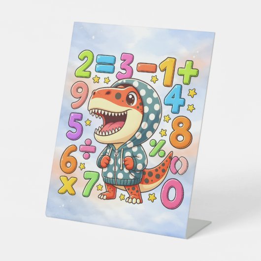 Cute Maths Dinosaur Desk Art for Kids Reclamebord Met Voetstuk (Voorkant)