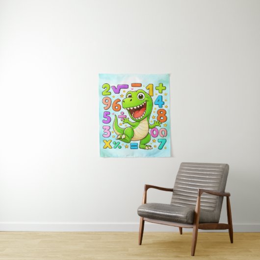Cute Maths Dinosaur Numbers Poster for Kids Wandkleed (In situ)