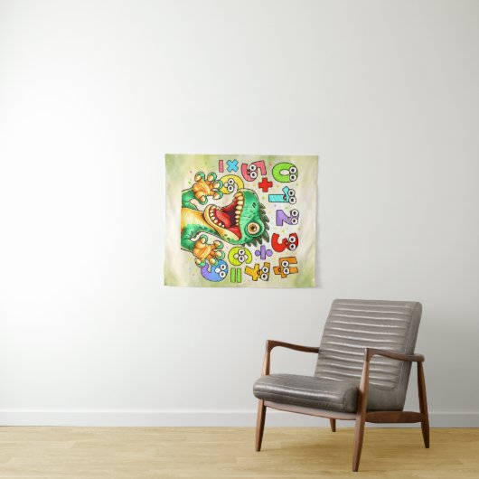 Cute Maths Dinosaur Numbers Poster for Kids Wandkleed (In Situ (horizontaal))