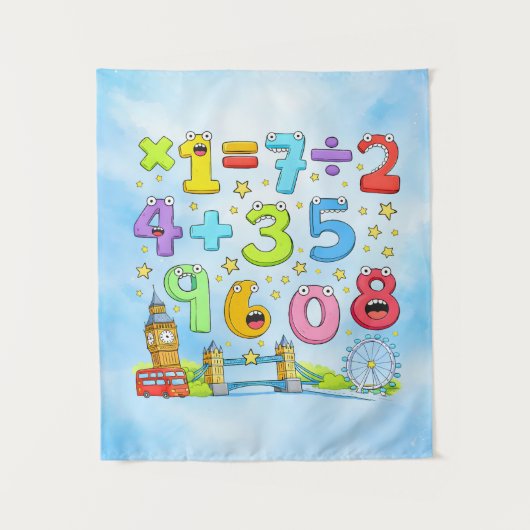 Cute Maths Numbers City Poster for Kids Wandkleed (Voorkant)