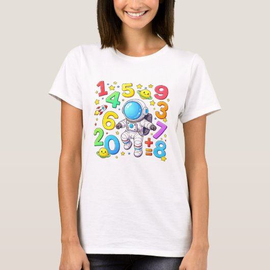 Cute Maths Numbers Dinosaur Cartoon T Shirt KidsUK (Voorkant)