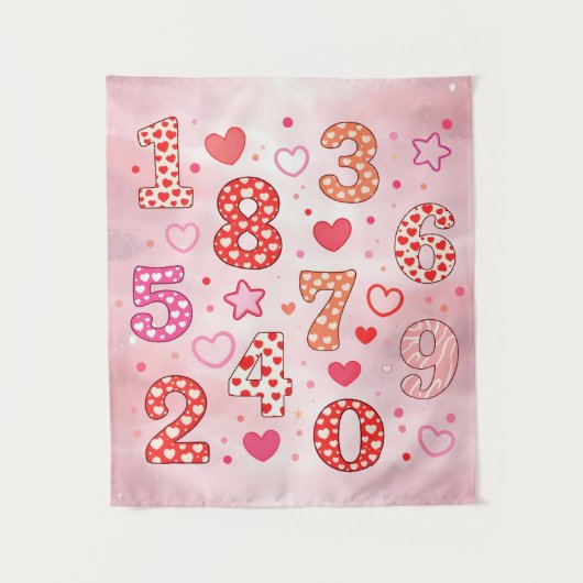 Cute Maths Numbers Hearts Poster for Kids Wandkleed (Voorkant)