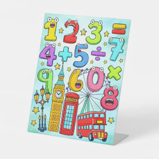 Cute Maths Numbers London Desk Art for Kids Reclamebord Met Voetstuk
