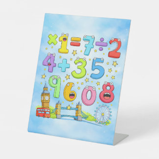 Cute Maths Numbers London Desk Art for Kids Reclamebord Met Voetstuk